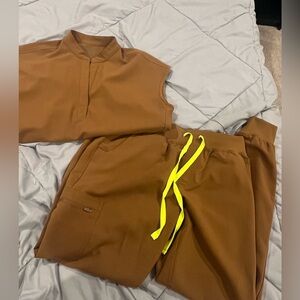 Brown Tracksuit with Neon Yellow Accents